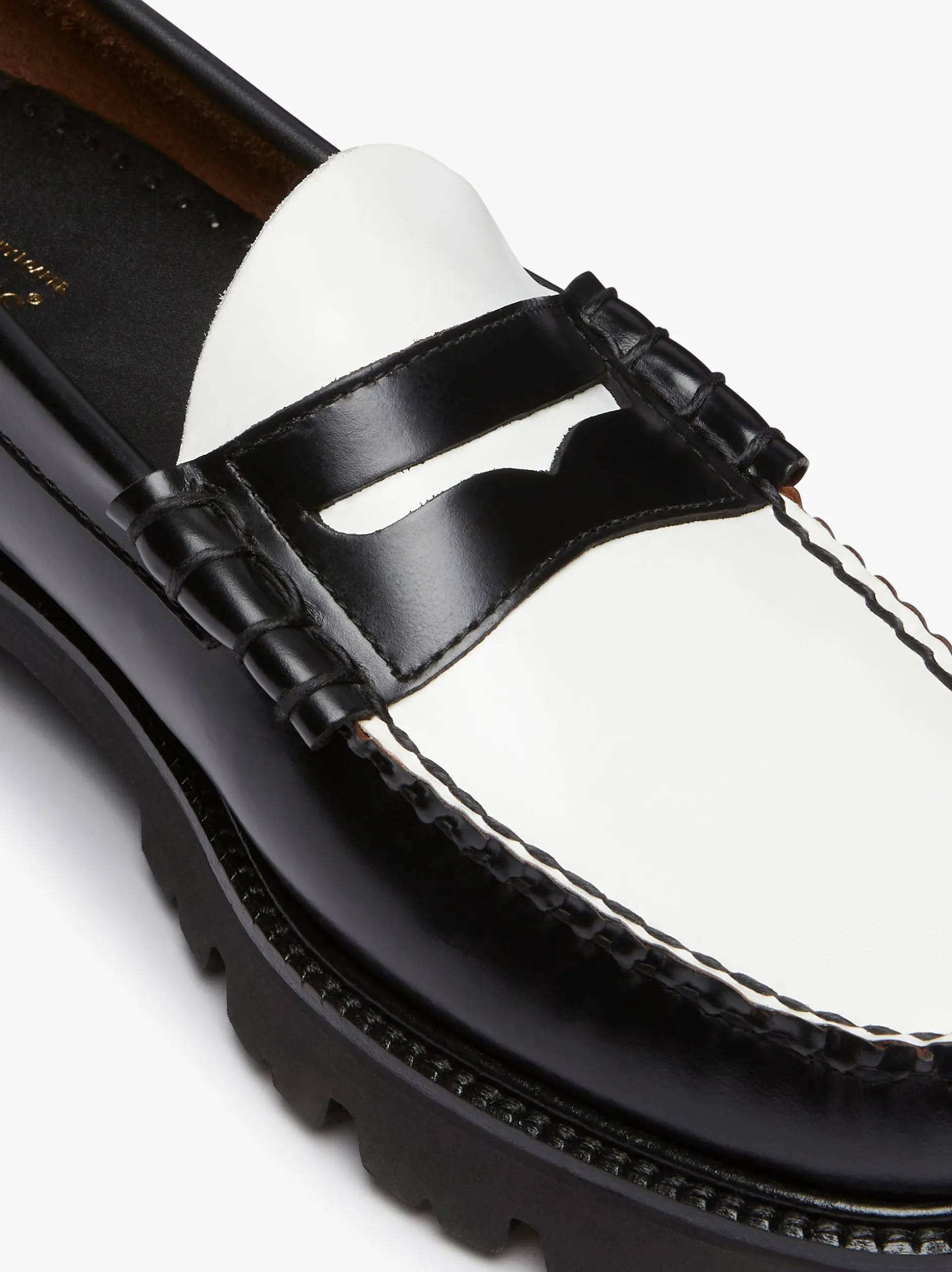 Weejuns Super Lug Larson Penny Loafers Black & White Leather