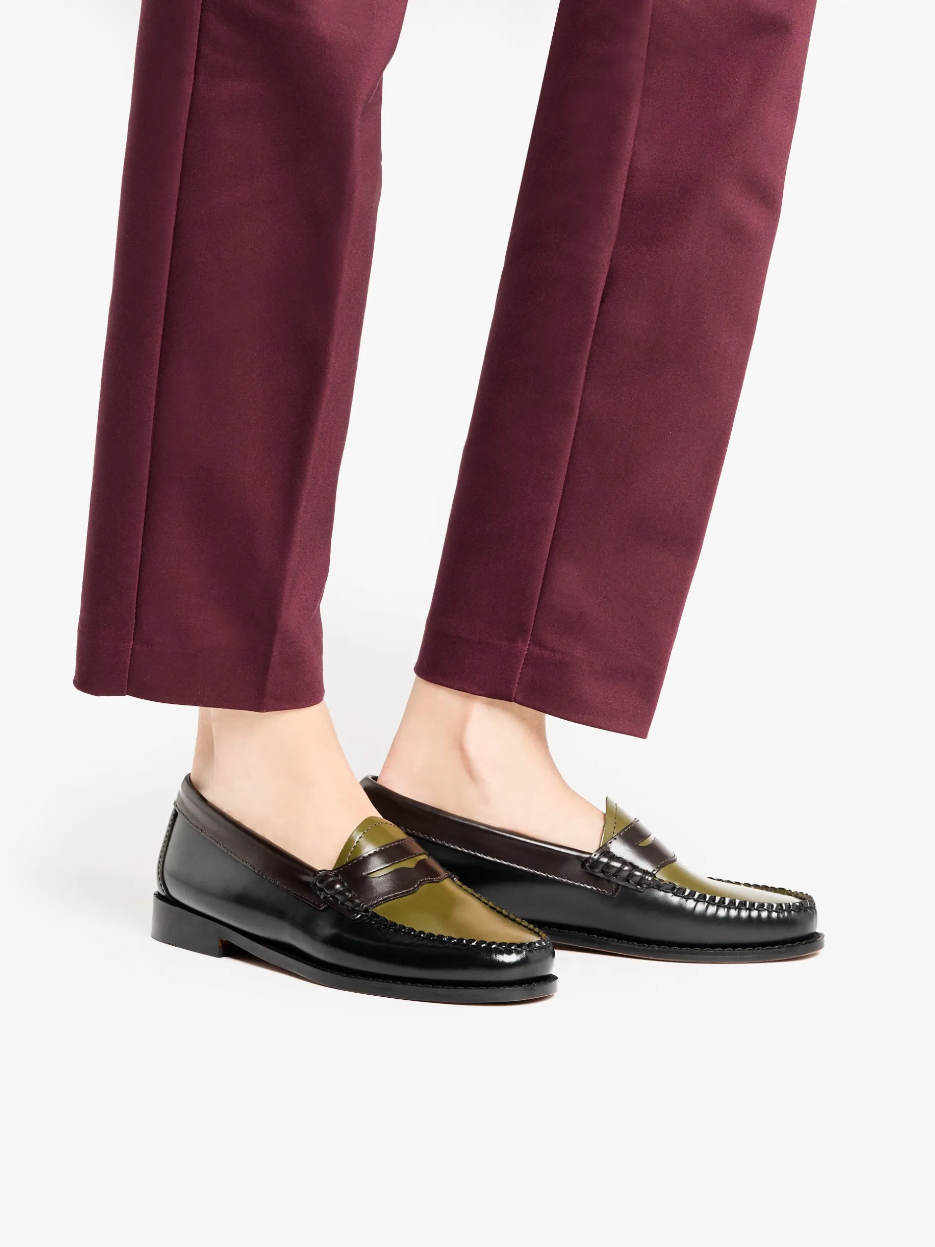 Weejuns Tricolour Penny Loafers Black, Chocolate & Green Leather