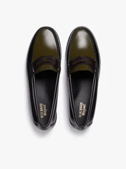 Weejuns Tricolour Penny Loafers Black, Chocolate & Green Leather