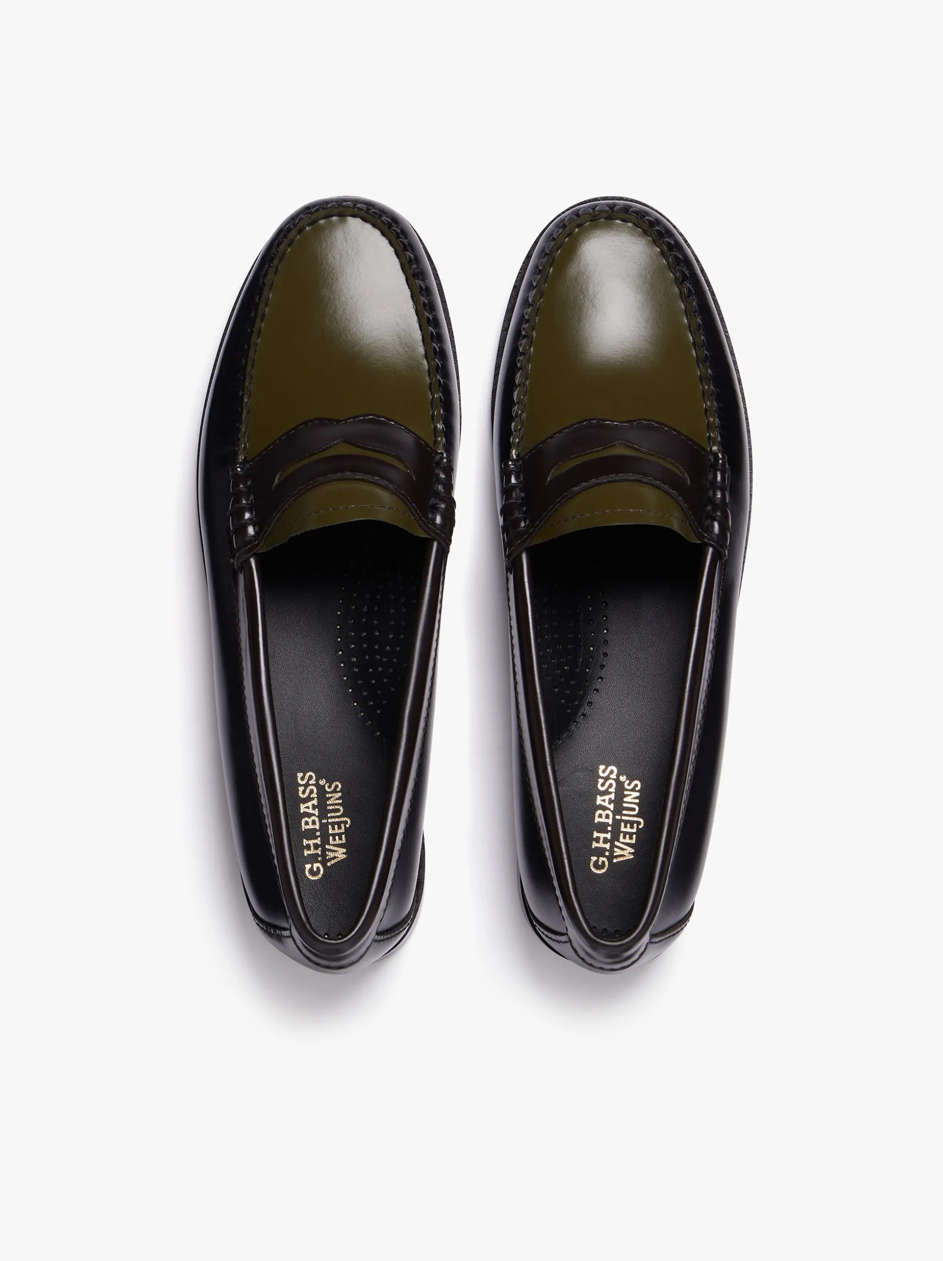 Weejuns Tricolour Penny Loafers Black, Chocolate & Green Leather