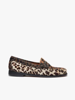 Whitney Leopard Penny Loafers Dark Tan Leather with Leopard Print