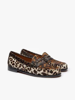 Whitney Leopard Penny Loafers Dark Tan Leather with Leopard Print