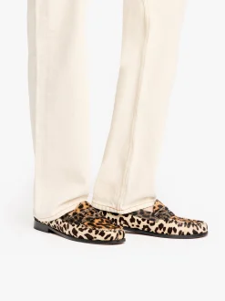 Whitney Leopard Penny Loafers Dark Tan Leather with Leopard Print