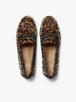 Whitney Leopard Penny Loafers Dark Tan Leather with Leopard Print